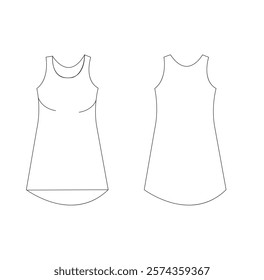 Ladies night wear back front flat sketch! basic draw. 