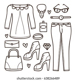 Ladies outfit in hand drawn style