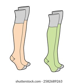 Ladies over the knee socks technical flat design vector mockup template.