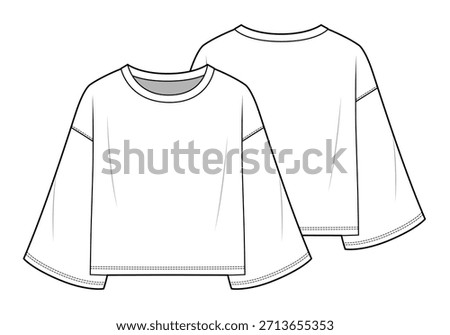Ladies oversized cropped t-shirt technical illustration vector mockup template.