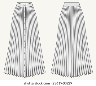 Ladies pleated long skirt vector illustration