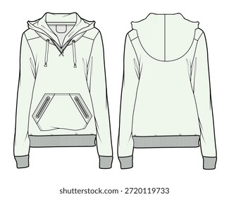 Señoras sudaderas con capucha ilustración técnica de Plantilla de Vector.