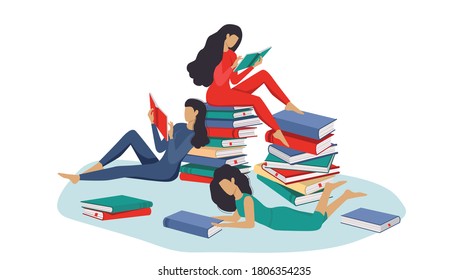 Ladies Reading Book Flat Cartoon Vector Stock Vector (Royalty Free ...