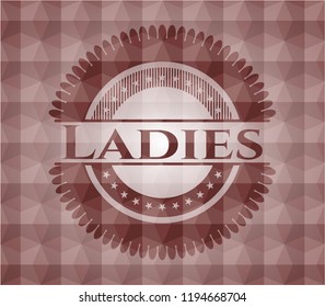 Ladies red emblem with geometric background. Seamless.