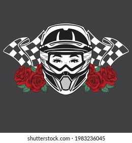 Ladies Rider Flag and red roses artwork vector illustration
