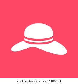 Ladies Round  Hat white icon on magenta color background. Eps-10.