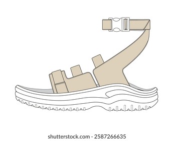 Ladies sandals vector design mockup template technical flat drawing.