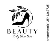 Ladies Shoes Logo Design Template. elegance high heel footwear logo. Women