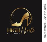 Ladies Shoes Logo Design Template. elegance high heel footwear logo. Women