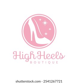 Ladies Shoes Logo Design Template. elegance high heel footwear logo. Women's shoes template. Fashion and Feminine logo design template. Vector illustration.