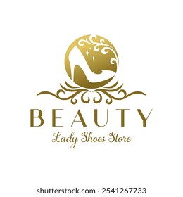 Ladies Shoes Logo Design Template. elegance high heel footwear logo. Women's shoes template. Fashion and Feminine logo design template. Vector illustration.