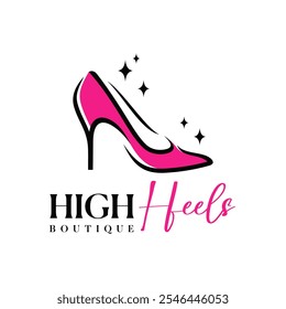 Logo Design-Vorlage für Damen-Schuhe. elegance High Heel Schuhe Logo. Damenschuhschablone. Design-Vorlage für Mode und feminines Logo.