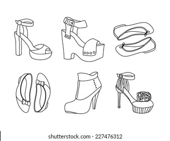 Ladies shoes set, fashion design elements, vector illustration