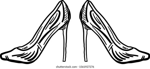 Ladies shoes sketch, illustration, vector on white background.