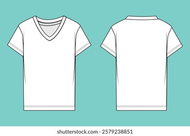 Ladies short sleeve V neck t-shirt flat sketch.