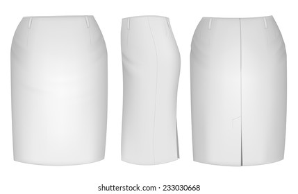 Ladies skirt for business women (front, back and side views). Formal work wear. Vector illustration.