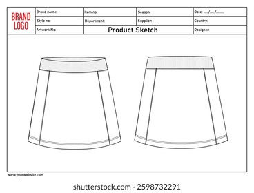 Ladies Skirt Technical drawing fashion flat sketch vector illustration template with tech pack details	