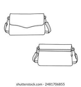 Ladies sling bag. Sling bag flat sketch fashion illustration drawing template mock-up.