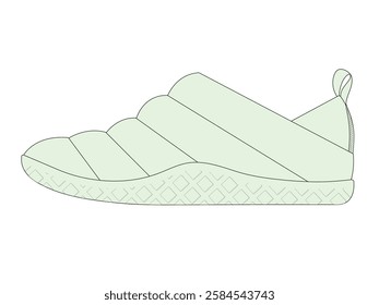 Ladies slip on sneakers flat sketch vector mockup template technical illustration.