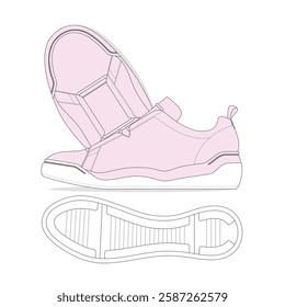 Ladies sports shoes vector design mockup template technical flat sketch.