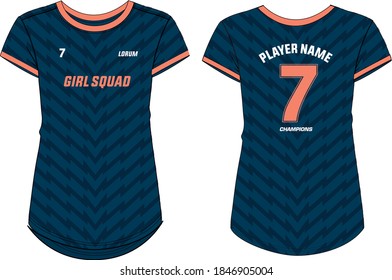 Ladies Sports t shirt Jersey Illustrator Vector template suitable for girls and women