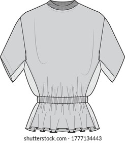 Ladies Sports wear Oversized T-Shirt flat sketch
