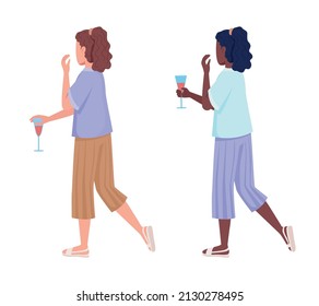 Ladies standing back semi flat color vector characters set. Standing figures. Full body people on white. Festive celebration simple cartoon style illustration for web graphic design and animation pack