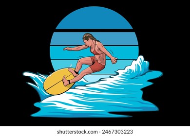 ladies surfing beach illustration design vector