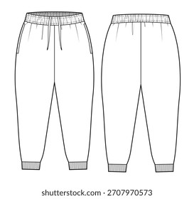 Pantalones de sudadera de las señoras Vector diseño maqueta Plantilla boceto plano técnico.