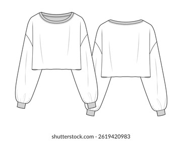 Ladies sweatshirts front and back view mockup template vector design technical illustration.