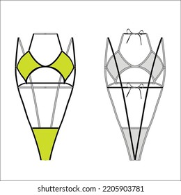 Ladies' swimsuit bra, panty, and body cage template