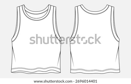 Ladies tank tops technical drawing template front and back views