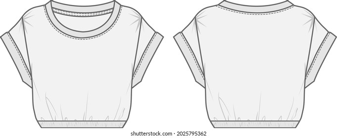 Ladies Tops fashion Dress design Technical sketch vector template Front and back view. Modern stylish Clothing mockup.