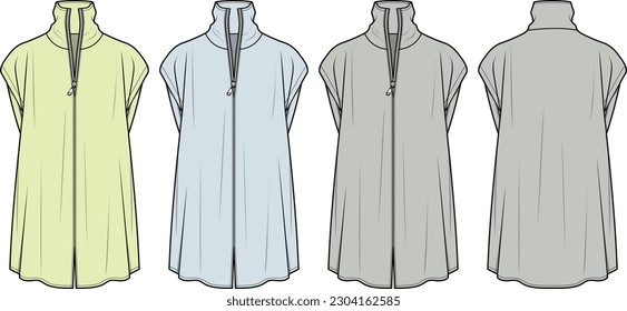 Ladies tops front and back flat sketch technical drawing vector illustration template