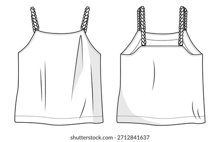 Ladies tops technical drawing template front and back	