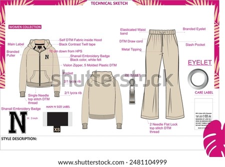 Ladies track suite, with zip, boot cut trouser. applique at chest.