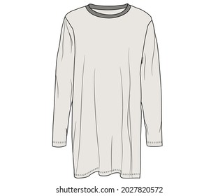 Ladies Trendy Long O Neck Shirt Flat Design. Shirts Vector Sketch For Women And Girls. 