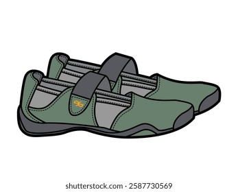 Ladies velcro shoes technical flat drawing vector mockup illustration.