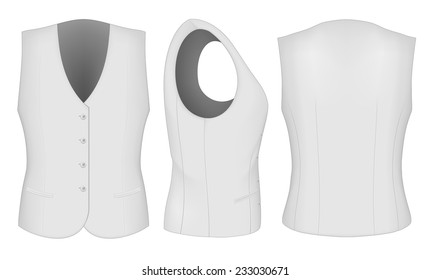 Ladies waistcoat for business women (front, back and side views). Formal work wear. Vector illustration.