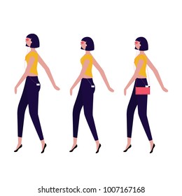 ladies walking in one direction isolated on background vector set