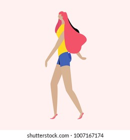 ladies walking in one direction isolated on background vector set