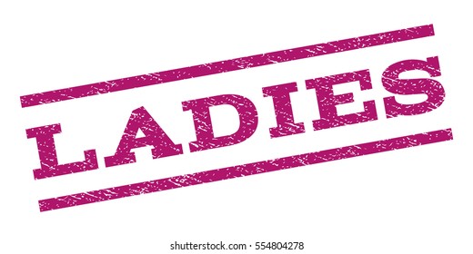 Ladies watermark stamp. Text caption between parallel lines with grunge design style. Rubber seal stamp with scratched texture. Vector purple color ink imprint on a white background.
