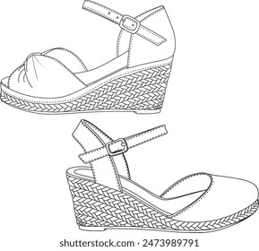 Ladies wedge sandals vector footwear illustration shoes drawing fashion sandals