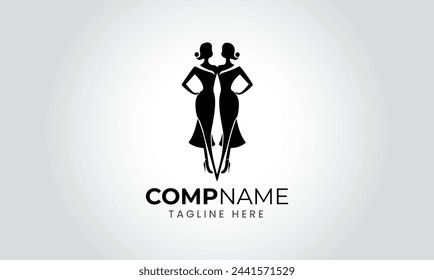 Ladies women lady dress garments icon symbol vector minimalist modern unique logo template
