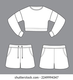 Ladies Womens fitness sweats lounge shorts sporty tracks sweatshirt set