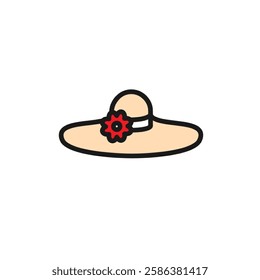 Ladies or women's hat icon. Woman hat icon illustration isolated vector. Pamela hat icon in line style. Hat Icon is related to clothes, suitable for website design, app, user interfaces.