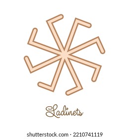 Ladinets, female Kolovrat, a Slavic symbol decorated with Scandinavian weaving ornaments. Beige trendy, design with runes and sun