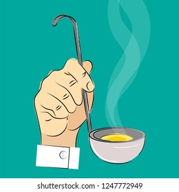 Ladle in hand. Sketch. Vector illustration