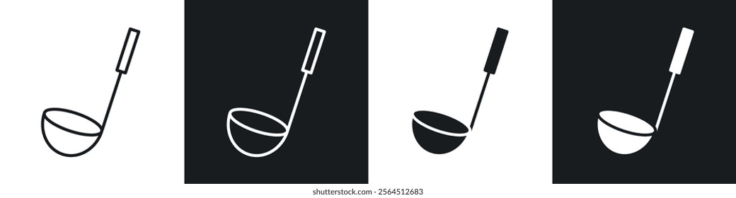 Ladle icons collection in black filled and line style.