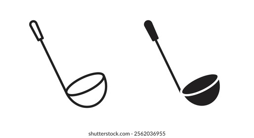 Ladle icons in flat and line style set.